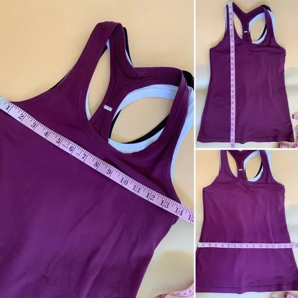 Bundle of 3 Lululemon Cool Racerback II Tank Tops in Plum, White & Black Size 8- - Picture 8 of 12